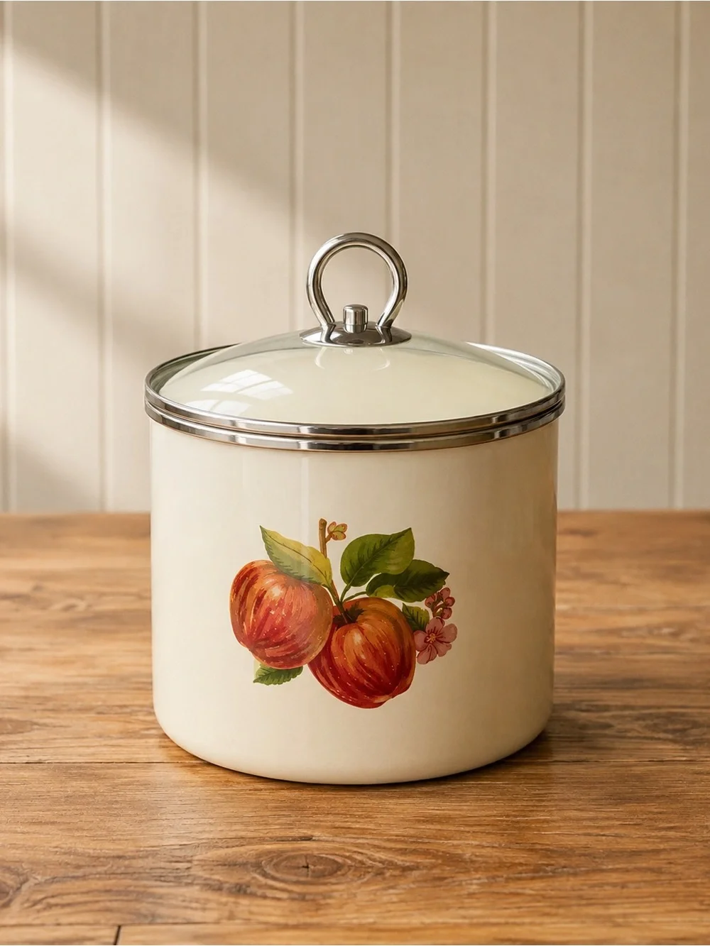 Vintage Apple Enamel Canister Set of 3 Glass Lids Farmhouse Kitchen NWT